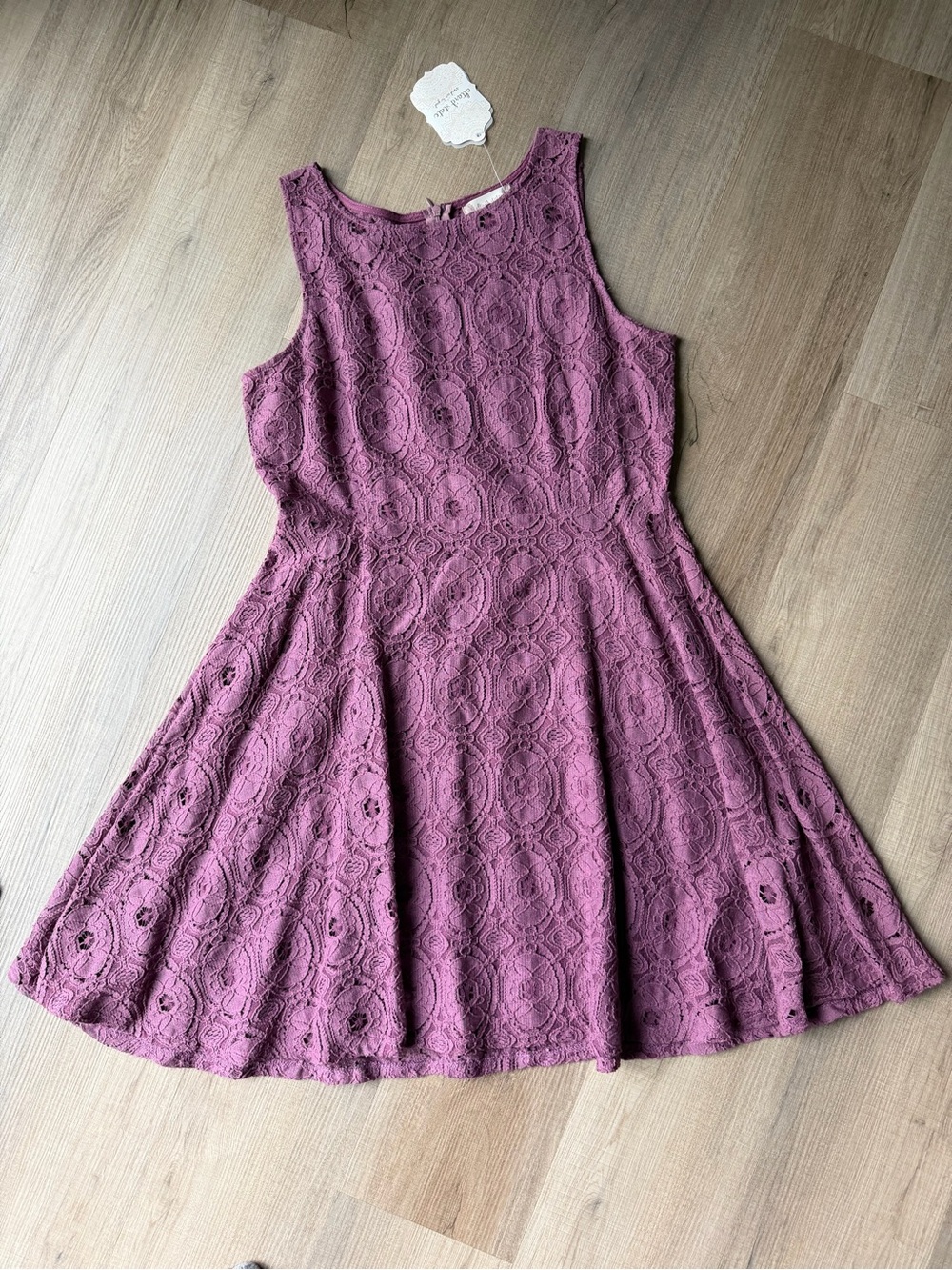 Altar’d State Lace Fit & Flare Dress in Wistful Mauve
